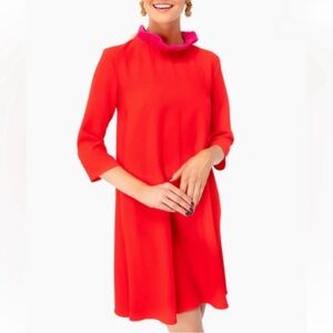 Tuckernuck Pomander Place Daphne red pink ruffle collar shift mini dress